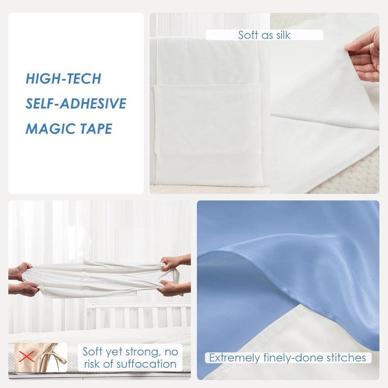 PROMEED 2 Pack 100% Mulberry Silk Crib Sleeve for Baby Hair Loss Prevention, Premium 23 Momme Natural Silk Bassinet Slip for Bassinets/Cradles/Cots/Cribs (Light Blue) - Image 4